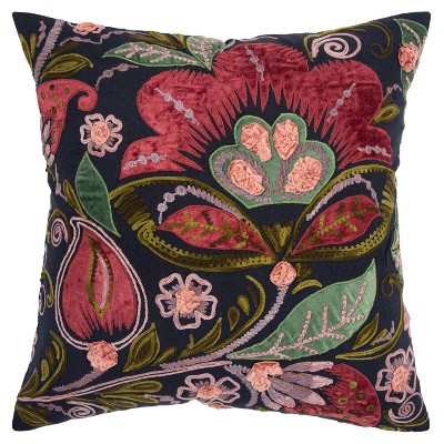 20"x20" Oversize Floral Square Throw Pillow Cover Black - Rizzy Home