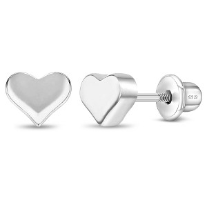 Girls' Puffed Polished Heart Screw Back Sterling Silver Earrings - In Season Jewelry - 1 of 4
