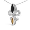 Haus of Brilliance Silver Onyx and Citrine and Diamond Accent Fleur De Lis Pendant Necklace - 3 of 4
