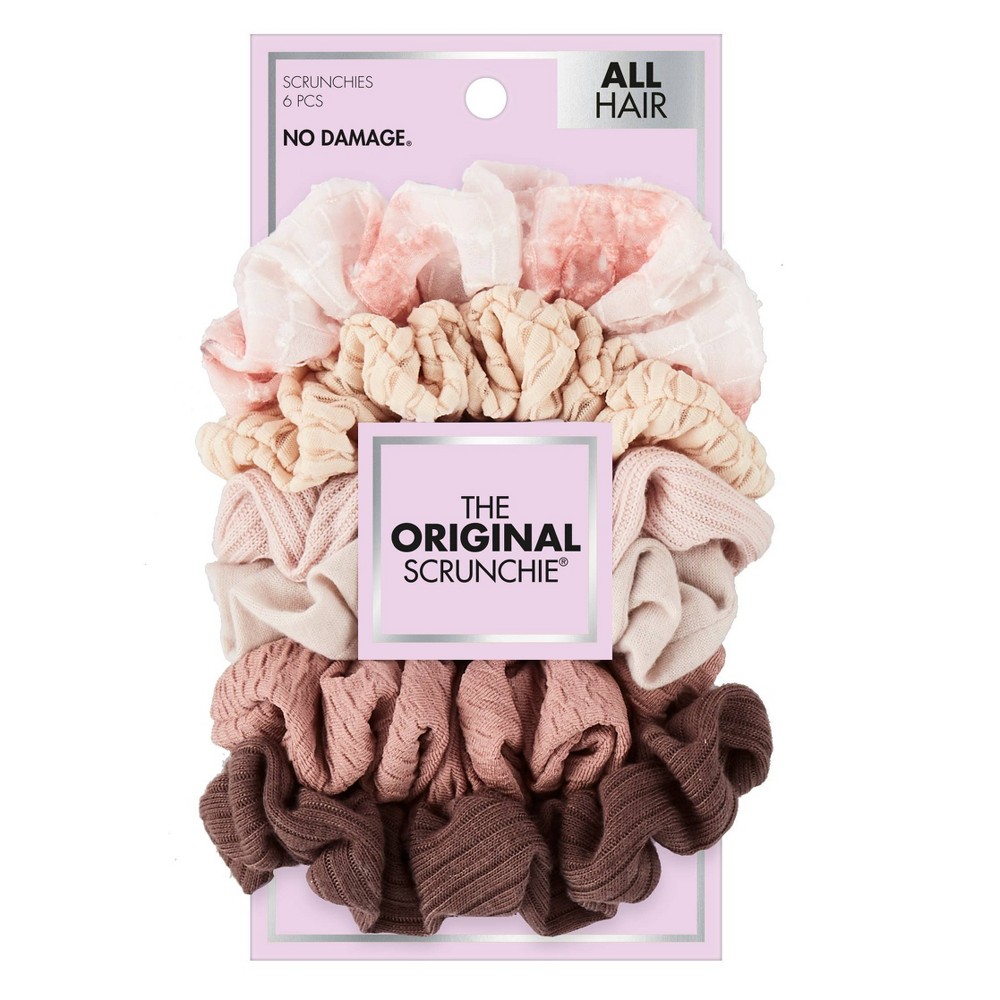 Photos - Hair Styling Product scünci No Damage Textured Scrunchies - Creams/Pink/Brown - All Hair - 6pk
