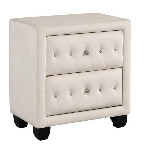 Gulches Crystal Tufted Nightstand Cream Velvet Upholstered, 2 Drawers, No Assembly, 16"Dx26"Wx27.5"H - 1 of 4
