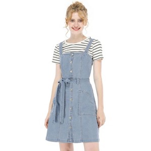 Allegra K Women's Classic Adjustable Strap A-Line Overall Denim Dress - 1 of 4
