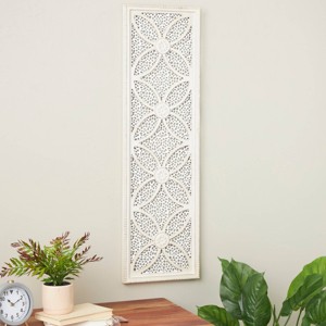 Olivia & May 44"x13" Wooden Floral Panel Wall Decor with Cutout Metal Backing and Beaded Frame White: Modern Botanical Art - 1 of 4