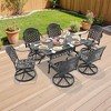 7-Piece Rectangle Cast Aluminum Outdoor Patio Dining Set with Swivel Chairs & Red Cushions - 4 of 4