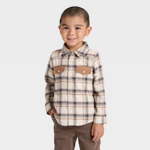OshKosh B'gosh Toddler Boys' Long Sleeve Western Plaid Shirt - Cream/Tan - 1 of 3