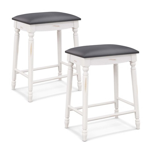 2pcs Industrial Rustic Bar Stools Leather Padded Seat Kitchen Pub