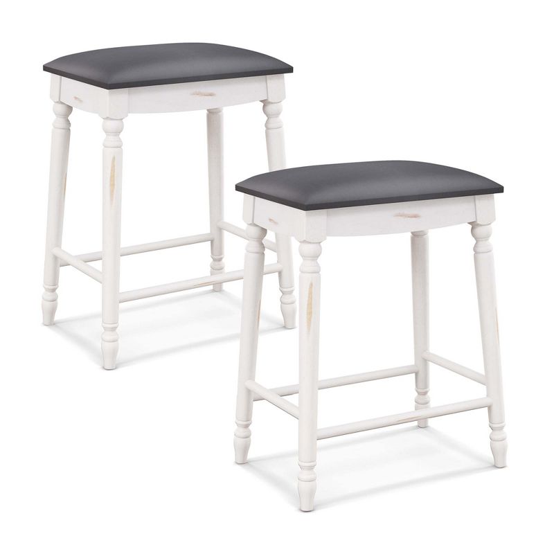 Costway 2 PCS 24"/29" Counter/Bar Height Bar Stools Backless Bar Stools with Faux Leather Cover White&Gray, 1 of 9