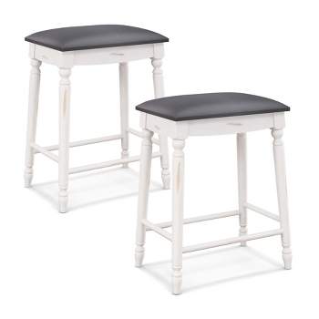 Costway 2 PCS 24"/29" Counter/Bar Height Bar Stools Backless Bar Stools with Faux Leather Cover White&Gray