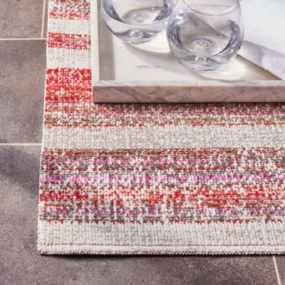 Square Red and Ivory Boho-Chic Synthetic Indoor/Outdoor Rug - 6' 7"