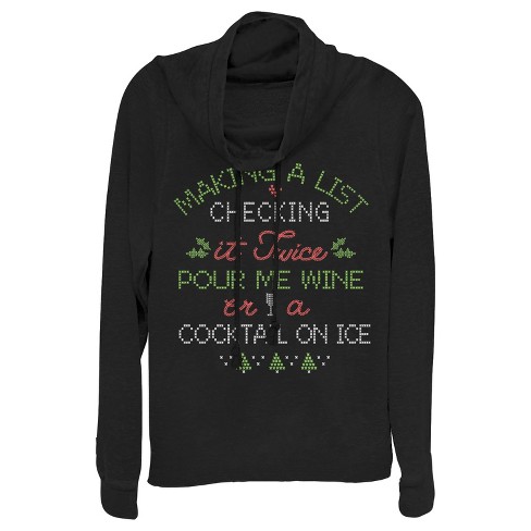 CHIN UP Christmas Wine or Cocktail Cowl Neck Sweatshirt - image 1 of 3