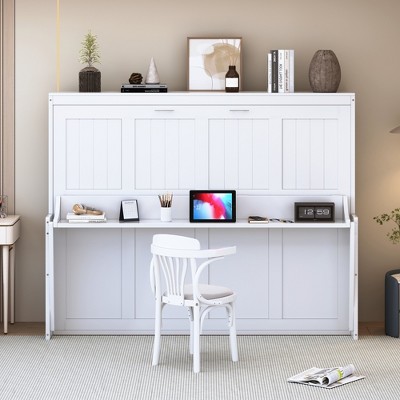 Full Size Murphy Bed with Hydraulic Lift and Desk Design