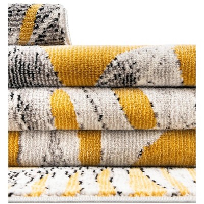 Yellow and Ivory Floral Rectangular Synthetic Rug