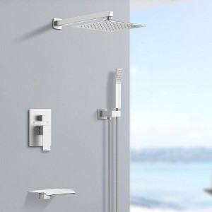 Rain Shower Set in Brushed Nickel: 10" Rain Head, Handheld, Tub Spout, Valve. - 1 of 4