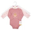 Hudson Baby Infant Girls Cotton Long-Sleeve Bodysuits 3-Pack, Sweetheart Teddy - 2 of 4