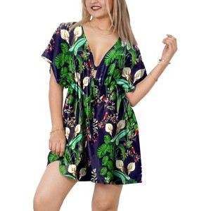 HAPPY BAY Women's Beachwear Summer Swim Beach Dress Cover Ups for Swimwear Women Short Fall Swimsuit Coverups for Women Tops XL-XXL Parrot, Blue - 1 of 4