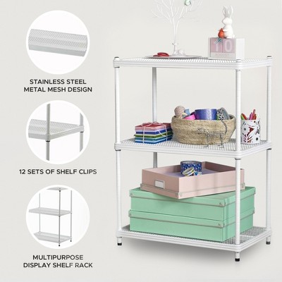 MeshWorks 3-Tier Adjustable White Metal Utility Shelving Unit