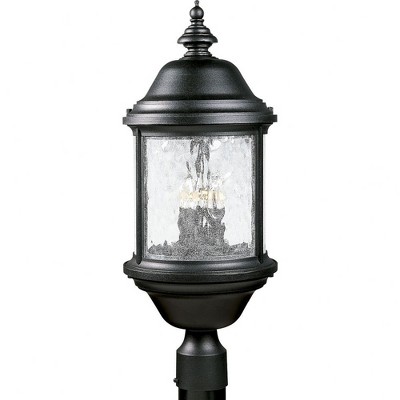 Progress Lighting, Ashmore, 3-Light Post Lantern, Textured Black, Water Seeded Glass, Shade Included