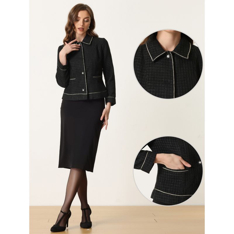 Allegra K Women's Point Collar Long Sleeve Contrast Trim Button Down Work Office Jacket, 2 of 6