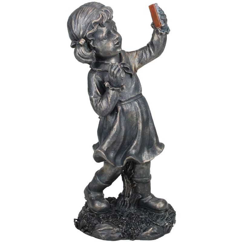 Northlight 18" Pre-Lit Black Solar Powered LED Girl with Cell Phone Outdoor Garden Statue, 3 of 4