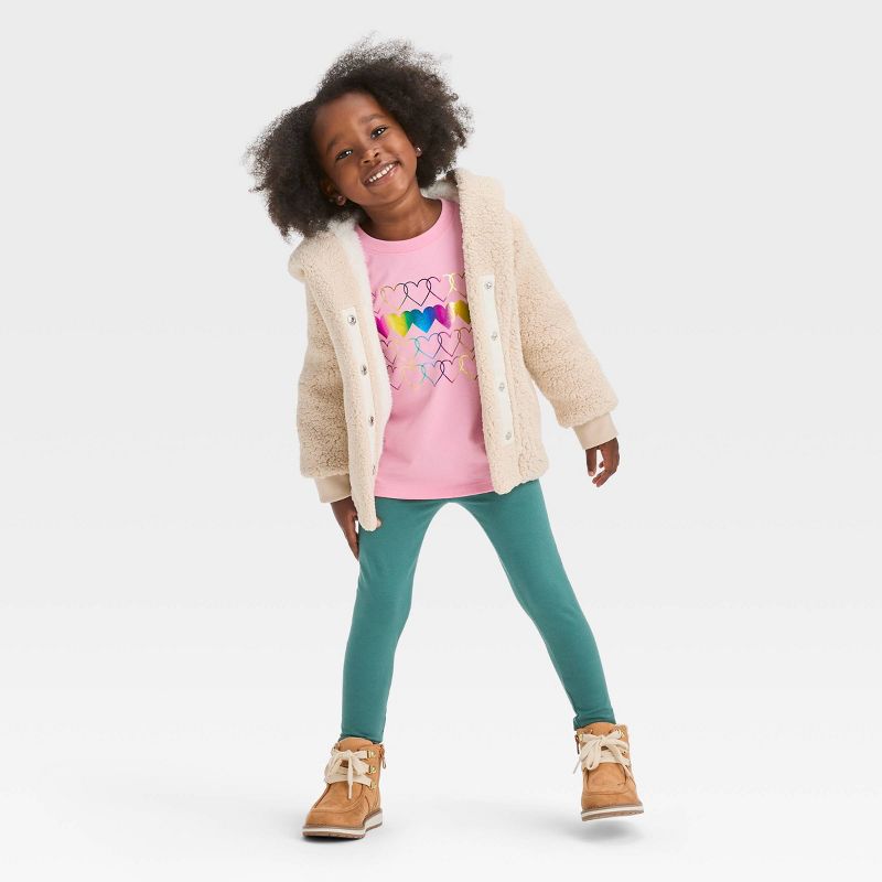 Toddler Girls' Hearts Rainbow Short Sleeve T-Shirt - Cat & Jack™ Rose Pink, 3 of 4
