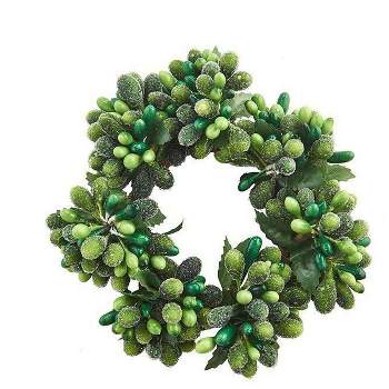 Raz Imports 4.5" Frosted Green Holly and Berries Christmas Votive Candle Ring
