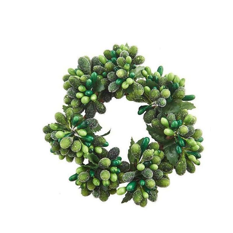 Raz Imports 4.5" Frosted Green Holly and Berries Christmas Votive Candle Ring, 1 of 2