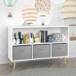 VASIP Kids Bookcase with Collapsible Fabric Drawers, Children's Book Display & Toy Storage Organizer,White+Gray - 1 of 4