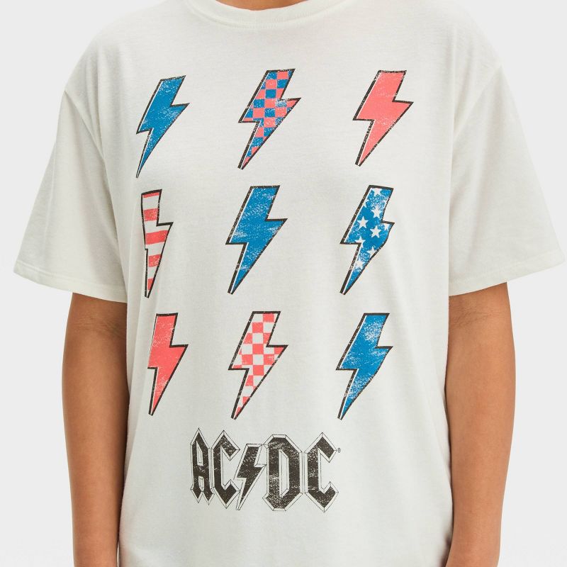 Girls' Short Sleeve Oversized Americana ACDC Graphic T-Shirt - art class™ White, 3 of 5