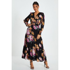 Black Floral Chiffon Tiered Hem Maxi Dress - 1 of 4