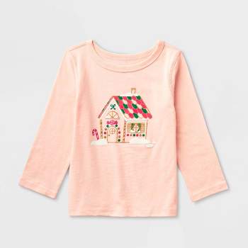 Toddler Adaptive Long Sleeve 'Gingerbread House' Graphic T-Shirt - Cat & Jack™ Peach