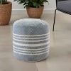 HomeRoots 20" Blue Polyester Round Striped Indoor Outdoor Pouf Ottoman - 2 of 4