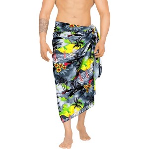 LA LEELA Men's Sarong Hawaiian Bath Wrap Pareo One Size Grey Palm Tree - 1 of 4