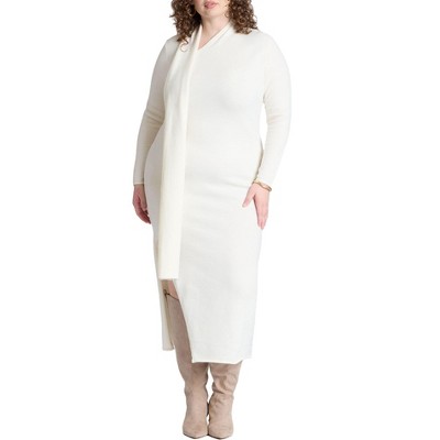 ELOQUII Women's Plus Size Scarf Sweater Dress