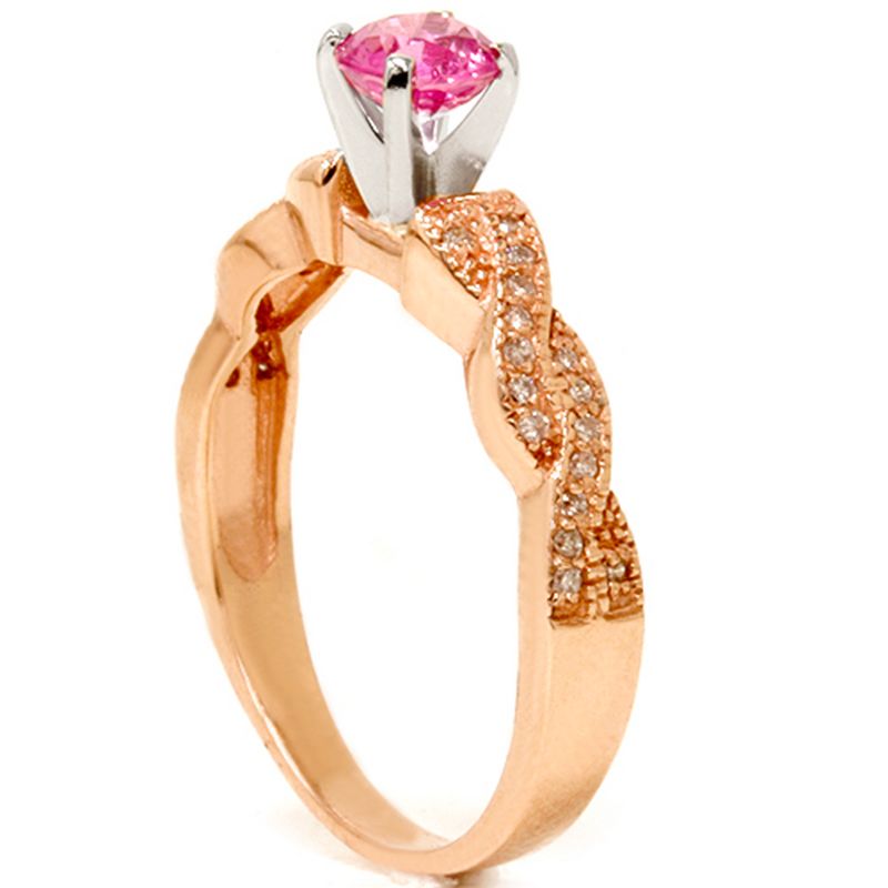 Pompeii3 3/4ct Pink Sapphire & Diamond Pave Vintage Ring 14K Rose Gold, 3 of 5