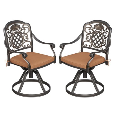 Swivel Patio Chairs Set of 2, Aluminum Outdoor Dining Chairs with Removable Cushions, Metal Frame, Garden or Indoor Use