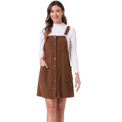 INSPIRE CHIC Women's Adjustable Straps Button Down Pinafore Corduroy Overall Dress