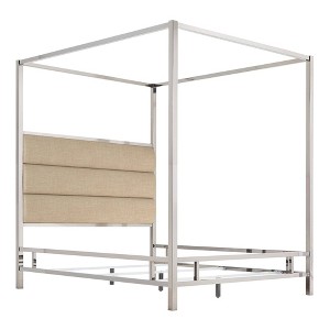 Queen Manhattan Canopy Bed with Horizontal Panel Headboard Oatmeal Brown - Inspire Q