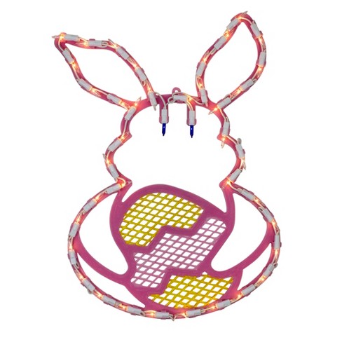 Northlight 16 5 Lighted Pink Bunny With Easter Egg Window