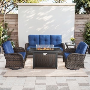 Buenhomino 5PCS Outdoor Patio Furniture Set with Fire Pit,Wicker Patio Conversation Sets with 43" Propane Fire Pit Table,Swivel Rocking Chairs - 1 of 4