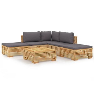 vidaXL Garden Lounge Set Dark gray cushions, natural teak wood - 1 of 4