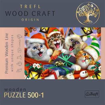 Trefl Wooden Festive Cats 501pc Puzzle: Holiday & Animal Themed, Irregular Shapes, Creative Thinking, Wood Craft Jigsaw, 12+