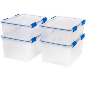 IRIS USA Storage Box with Gasket Seal Lid, Heavy Duty Moving Containers with Tight Latch, Weather Proof Tote Bin - Clear/Blue - 1 of 4