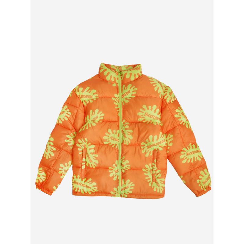 Nickelodeon Repeat Logo Long Sleeve Orange Quilted Puffer Jacket, 1 of 3