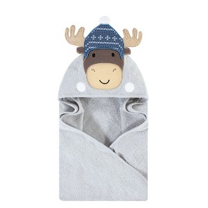 Hudson Baby Infant Boy Cotton Animal Face Hooded Towel, Winter Moose, One Size - 1 of 2