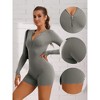 Allegra K Women's Front Zipper Jumpsuit Shorts Long Sleeve Slim Fit Unitard Body Shapers Stretchy Romper Workout Outfits - 3 of 4