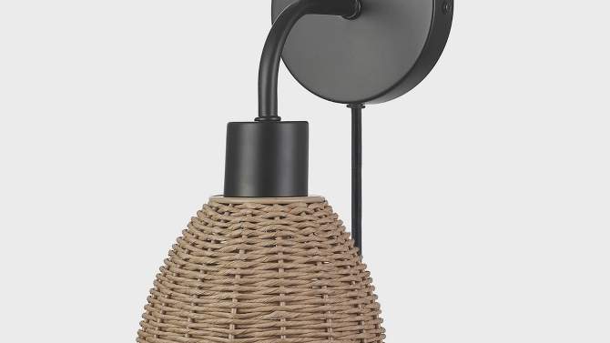 Briar 1-Light Matte Black Plug-In or Hardwire Wall Sconce with Rattan Shade - Globe Electric, 2 of 7, play video