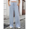 Womens Ribbed Wide Leg Lounge Pants with Pockets Casual Relaxed Comfy Loose Soft Knit Pajama Pants with Drawstring - 2 of 4