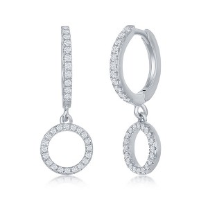 Bella Silver Sterling Silver Small Huggie Hoop CZ Circle Earrings - Silver - 1 of 2