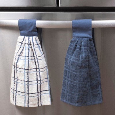 Federal Blue Cotton Terry Kitchen Towel Set with Hook-and-Loop Closure