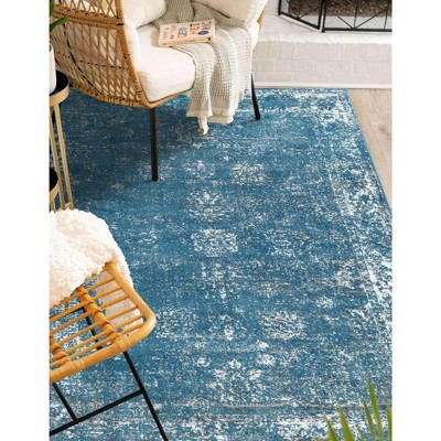 Sofia Blue Abstract Rectangular Indoor Rug - Easy Care & Stain-resistant